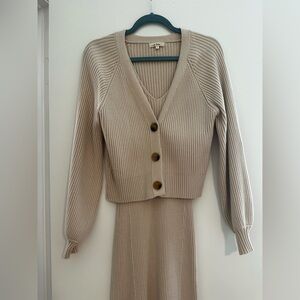 In Bloom Ribbed Knit Cardigan & Skirt Set in Light Beige